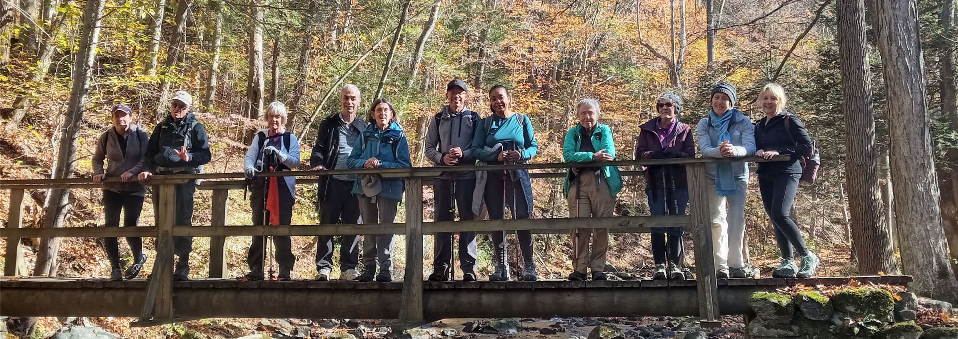 Hikers on a bridge