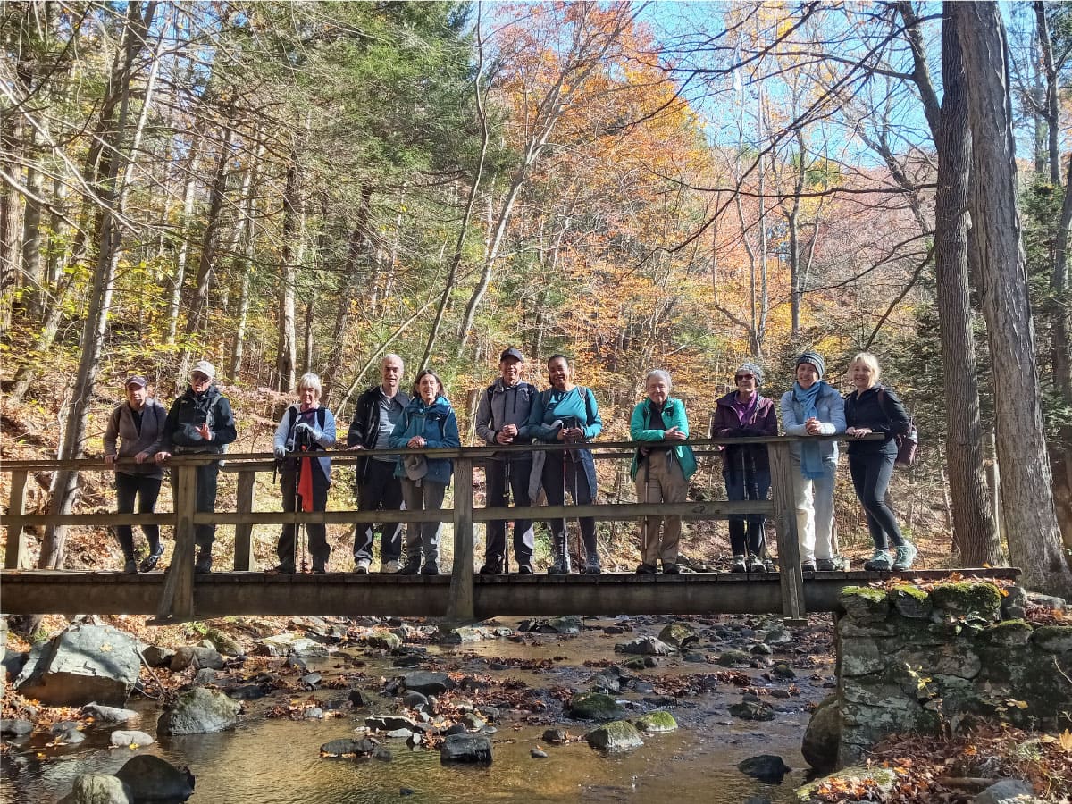 Hikers on a bridge